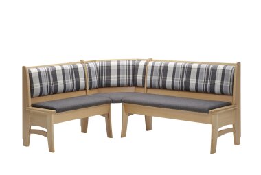 Eckbankgruppe Massivholz Dacie Essgruppe Holz massiv Buche lackiert/Grau karriert 12039