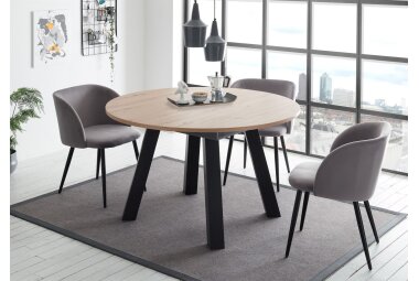 Esstisch Rund ausziehbar Edda 3 110 x 110 x 78 Küchentisch Schwarzstahl/Asteiche 13535