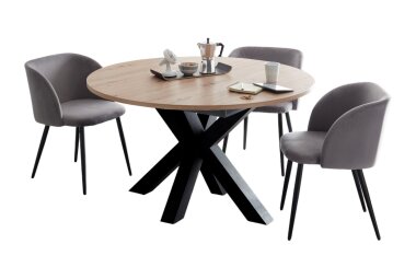 Esstisch Rund ausziehbar Edda 9 110 x 110 x 78 Küchentisch Schwarzstahl/Asteiche 13554