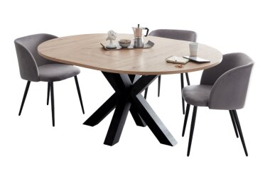 Esstisch Rund ausziehbar Edda 9 110 x 110 x 78 Küchentisch Schwarzstahl/Asteiche 13554