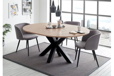 Esstisch Rund ausziehbar Edda 9 110 x 110 x 78 Küchentisch Schwarzstahl/Asteiche 13554