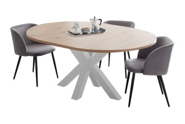 Esstisch Rund ausziehbar Edda 10 110 x 110 x 78 Küchentisch Weiß Matt Lack/Asteiche 13558