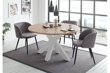 Esstisch Rund ausziehbar Edda 10 110 x 110 x 78 Küchentisch Weiß Matt Lack/Asteiche 13558