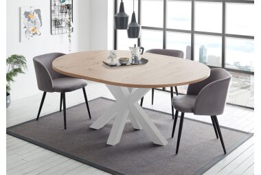 Esstisch Rund ausziehbar Edda 10 110 x 110 x 78 Küchentisch Weiß Matt Lack/Asteiche 13558