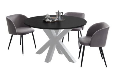 Esstisch Rund ausziehbar Edda 10 110 x 110 x 78 Küchentisch Weiß Matt Lack/Schwarzstahl 13560