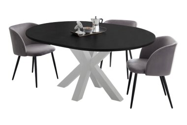 Esstisch Rund ausziehbar Edda 10 110 x 110 x 78 Küchentisch Weiß Matt Lack/Schwarzstahl 13560