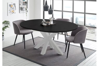 Esstisch Rund ausziehbar Edda 10 110 x 110 x 78 Küchentisch Weiß Matt Lack/Schwarzstahl 13560