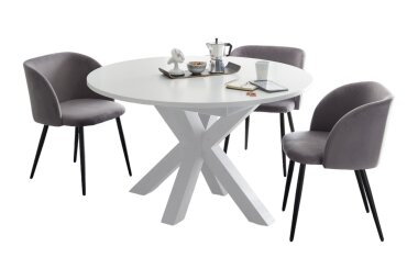 Esstisch Rund ausziehbar Edda 10 110 x 110 x 78 Küchentisch Weiß Matt Lack 13561