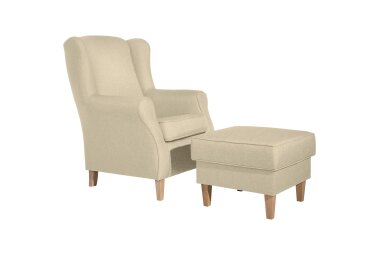 Ohrensessel Karlen Bezug Flachgewebe Buche natur / beige 22008