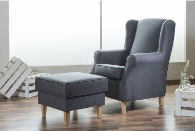 Ohrensessel Karlen Bezug Flachgewebe Buche natur / denim 22011