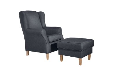 Ohrensessel Karlen Bezug Flachgewebe Buche natur / denim 22011