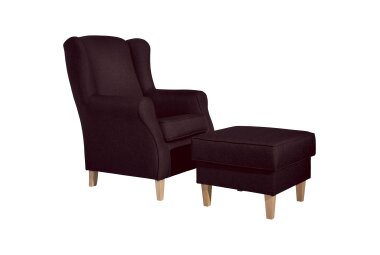 Ohrensessel Karlen Bezug Flachgewebe Buche natur / burgund 22015