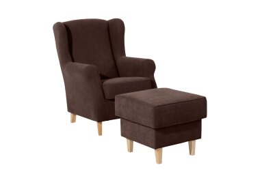 Ohrensessel Karlen Bezug Veloursstoff Buche natur / braun 22058