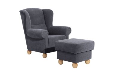 Ohrenbackensessel Kasha Bezug Veloursstoff Buche natur / anthrazit 22254