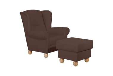 Ohrenbackensessel Kasha Bezug Kunstleder Buche natur / braun 22285