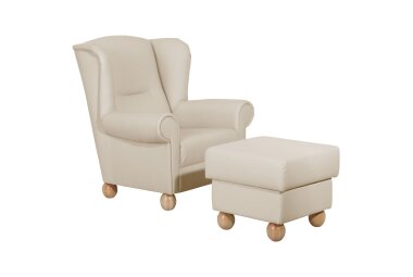 Ohrenbackensessel Kasha Bezug Kunstleder Buche natur / beige 22287