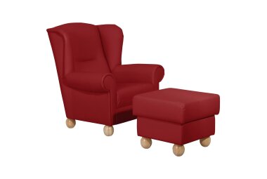 Ohrenbackensessel Kasha Bezug Kunstleder Buche natur / chilli 22289