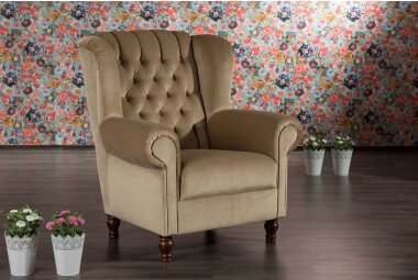 Ohrenbackensessel Katreen Bezug Samtvelours Buche nussbaum dunkel / sand 22821