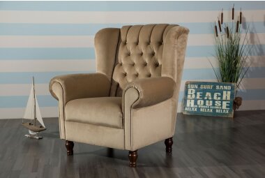 Ohrenbackensessel Katreen Bezug Samtvelours Buche nussbaum dunkel / sand 22821