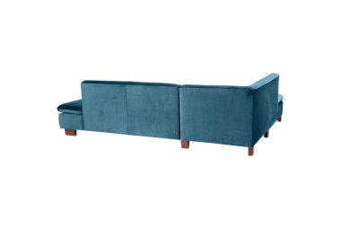 Ecksofa mit Ottomane links Kaye Bezug Samtvelours Buche nussbaum dunkel / petrol 23090