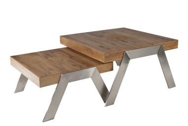 Couchtisch Chaitra 67x65x35 ohne Funktion Edelstahl/Wildeiche Antik 16261