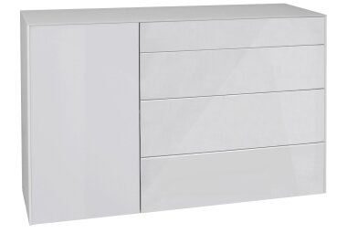 Kommode Elfi 131x42x89 Hochglanz Kreidegrau/Glas...