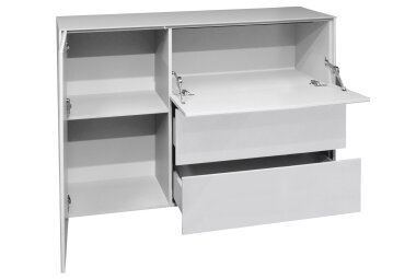 Kommode Elfi 131x42x89 Hochglanz Kreidegrau/Glas...