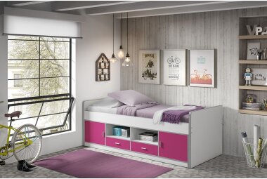 Kojenbett Kalinda 207x98x79 Holzwerkstoff Weiß/Fuchsia