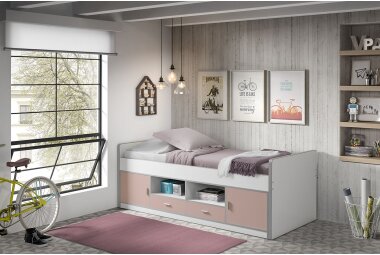 Kojenbett Kalinda 207x98x79 Holzwerkstoff Weiß/Rosa