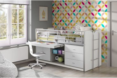 Hochbett Kalinda 207x96x116 Holzwerkstoff+Metall Wei&szlig;