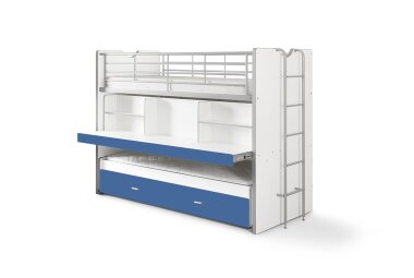 Hochbett Kalinda 222x102x161 Holzwerkstoff+Metall Weiß/Blau