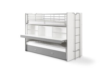 Hochbett Kalinda 222x102x161 Holzwerkstoff+Metall Weiß/Grau