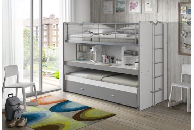 Hochbett Kalinda 222x102x161 Holzwerkstoff+Metall Weiß/Grau