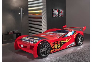 Autobett Kally 247x111x66 Kinderbett Spielbett MDF Rot