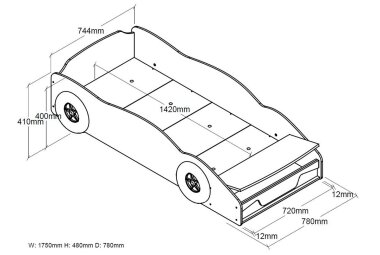 Autobett Kalonice 173x75x41 Kinderbett Spielbett MDF Blau