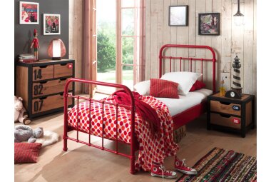 Metallbett Karlyn 210x98x111 Einzelbett Metall Rot