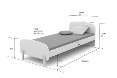 Einzelbett Karilynn 206x95x73 Kinderbett MDF+Massivholz rosa