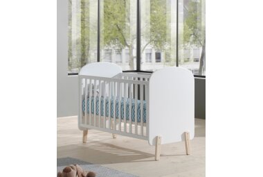 Babybett Karilynn 129x68x94 Gitterbett MDF+Massivholz Weiß