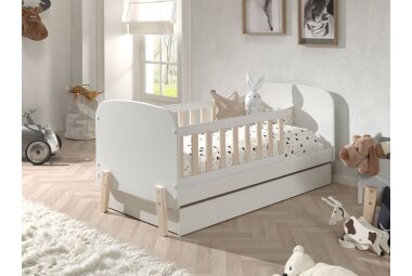 Babybett Karilynn 147x77x68 Gitterbett MDF+Massivholz Weiß