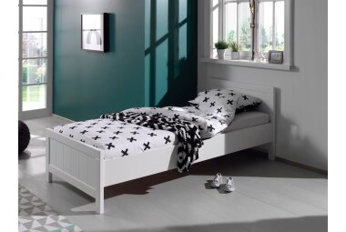 Einzelbett Karalynn 208x96x77 Jugendbett MDF+Massivholz Weiß