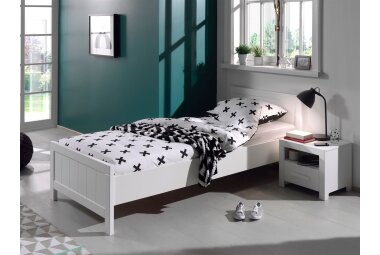 Bett mit Nachtkommode Karalynn Jugendbett MDF Wei&szlig;