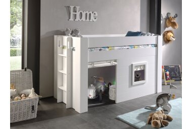 Bett mit Vorhang Karola 215x96x120 Spielbett MDF Weiß