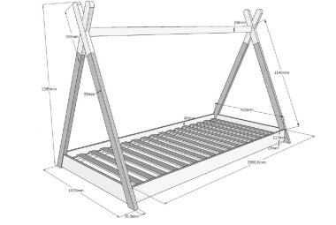 Tipi Karyn 206x106x136 Kinderbett Massivholz Weiß/Natur