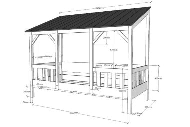Hausbett Kat 214x105x174 Kinderbett MDF+Massivholz Weiß