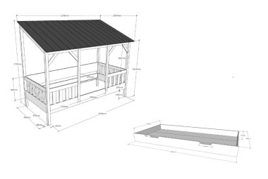 Hausbett Katee 214x105x174 Kinderbett MDF+Massivholz Weiß