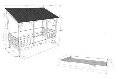 Hausbett Kateena 214x105x174 MDF+Massivholz Weiß/Schwarz