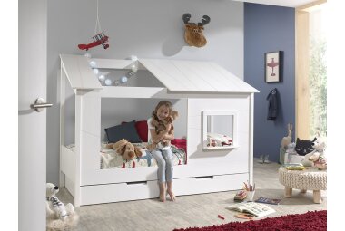 Baumhaus Bett Katerina 214x105x159 Spielbett MDF+Massivholz Weiß