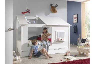 Baumhaus Bett Katerina 214x105x159 Spielbett MDF+Massivholz Weiß