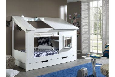 Baumhaus Bett Katerine 214x105x159 Spielbett MDF+Massivholz Weiß