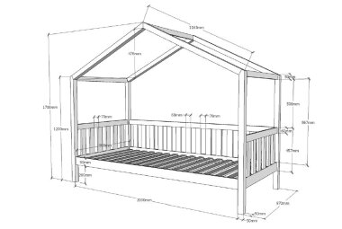 Hausbett Kapua 210x97x170 Kinderbett Massivholz Natur